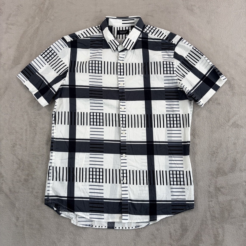 7 Diamonds Premium Modern Fit Shirt in Black White Geo Men Large Short Sleeve